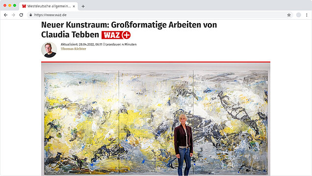 Screenshot waz.de | Neuer Kunstraum: Großformatige Arbeiten von Claudia Tebben