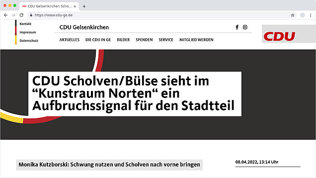 Screenshot cdu-ge.de | CDU Scholven/Bülse sieht im "Kunstraum Norten" ein Aufbruchssignal für den Stadtteil